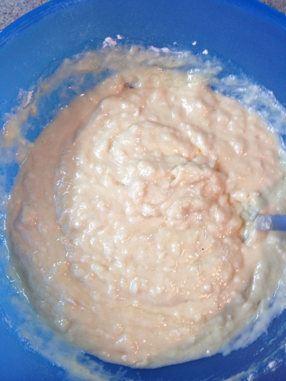 Mix them all together. Don't mix to much. Keep the texture sort of rough and bumpy. Don't make it liquid.