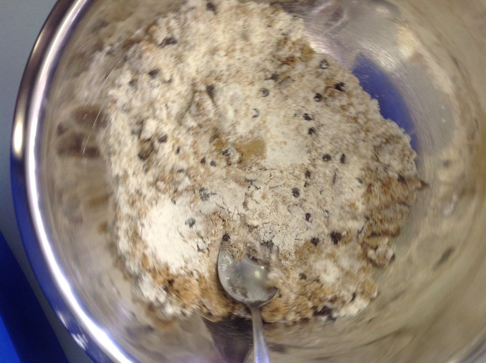 Mix them until they are combined. Use the back of you spoon to remove any lumps from the brown sugar