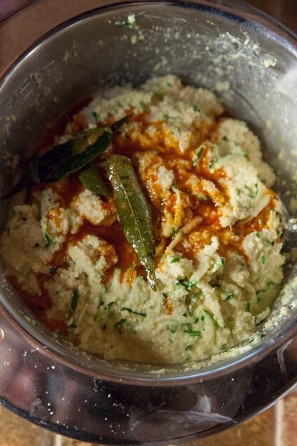 Mix this chili oil into the batter.