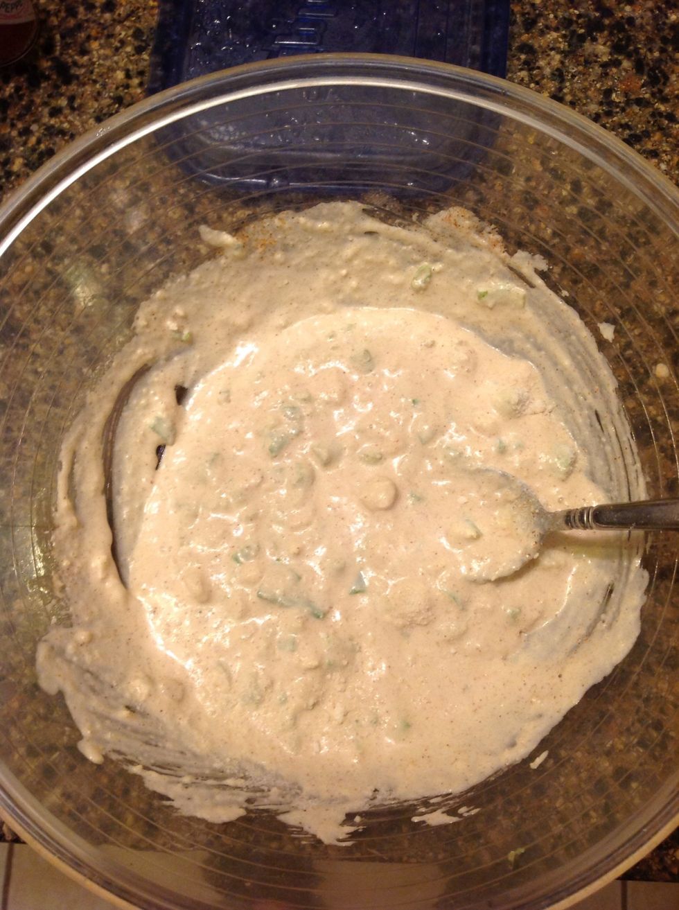 Mix thoroughly in bowl...add red pepper and salt to taste at this time