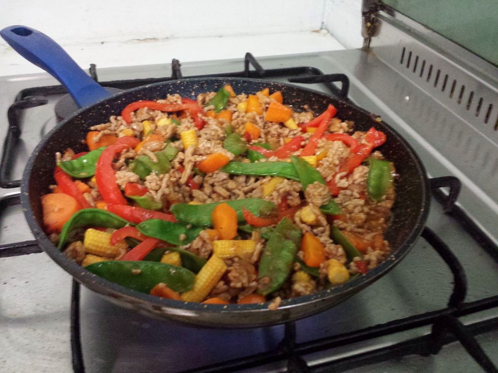 Mix through and let cook for about a minute but keep stirring it.