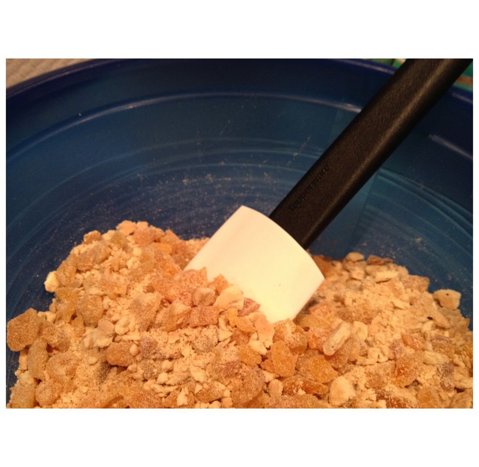 Mix through the diced apricot pieces through the biscuit mixture. I used to buy whole dried apricots to chop myself until I discovered the time-saving packets of ready diced ones!