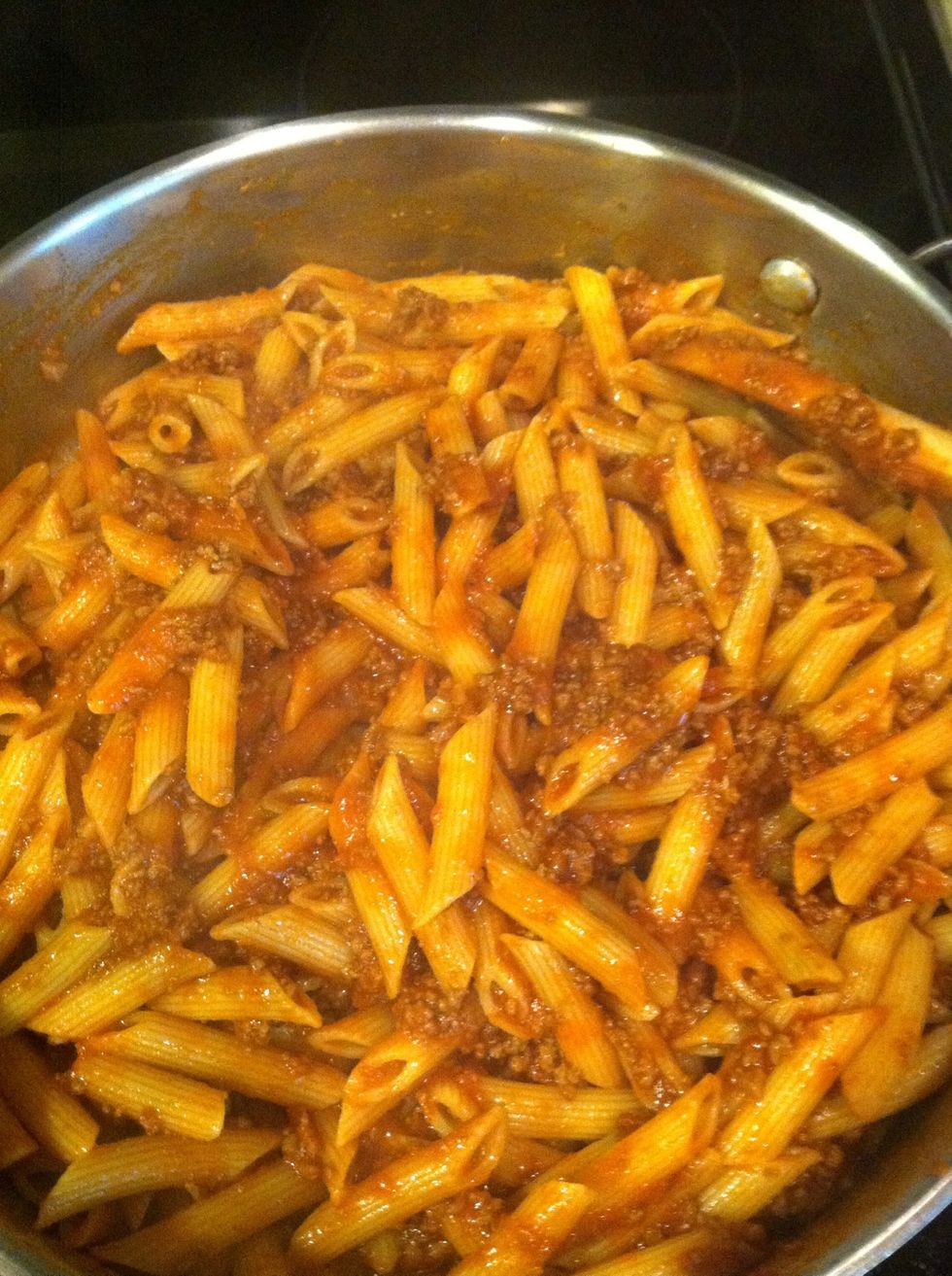 Mix to incorporate. It's ready to serve. If you like more meat and less pasta you can always customize to your liking.