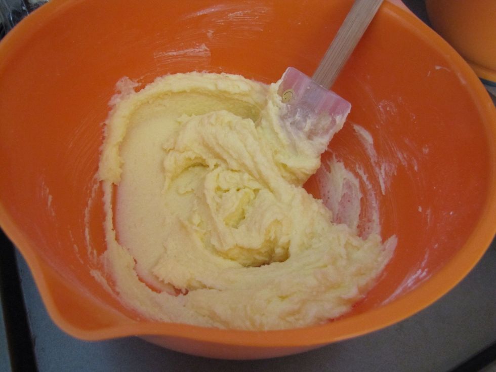 Mix together: 1 c. margarine (2 sticks), 1 c. white sugar, 1 c. powdered sugar