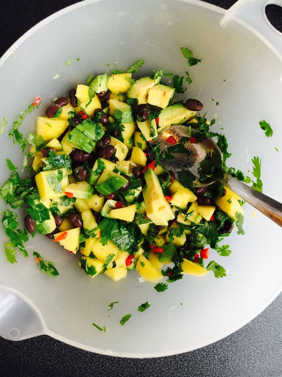 Mix together all veg. Add lime juice & chopped coriander.