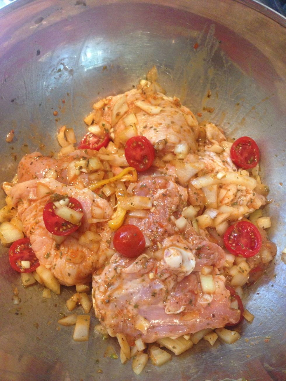 Mix together and place everything in a oven tray (for more depth of flavour season and then leave in the fridge overnight)\ud83d\ude1b\ud83d\ude1b