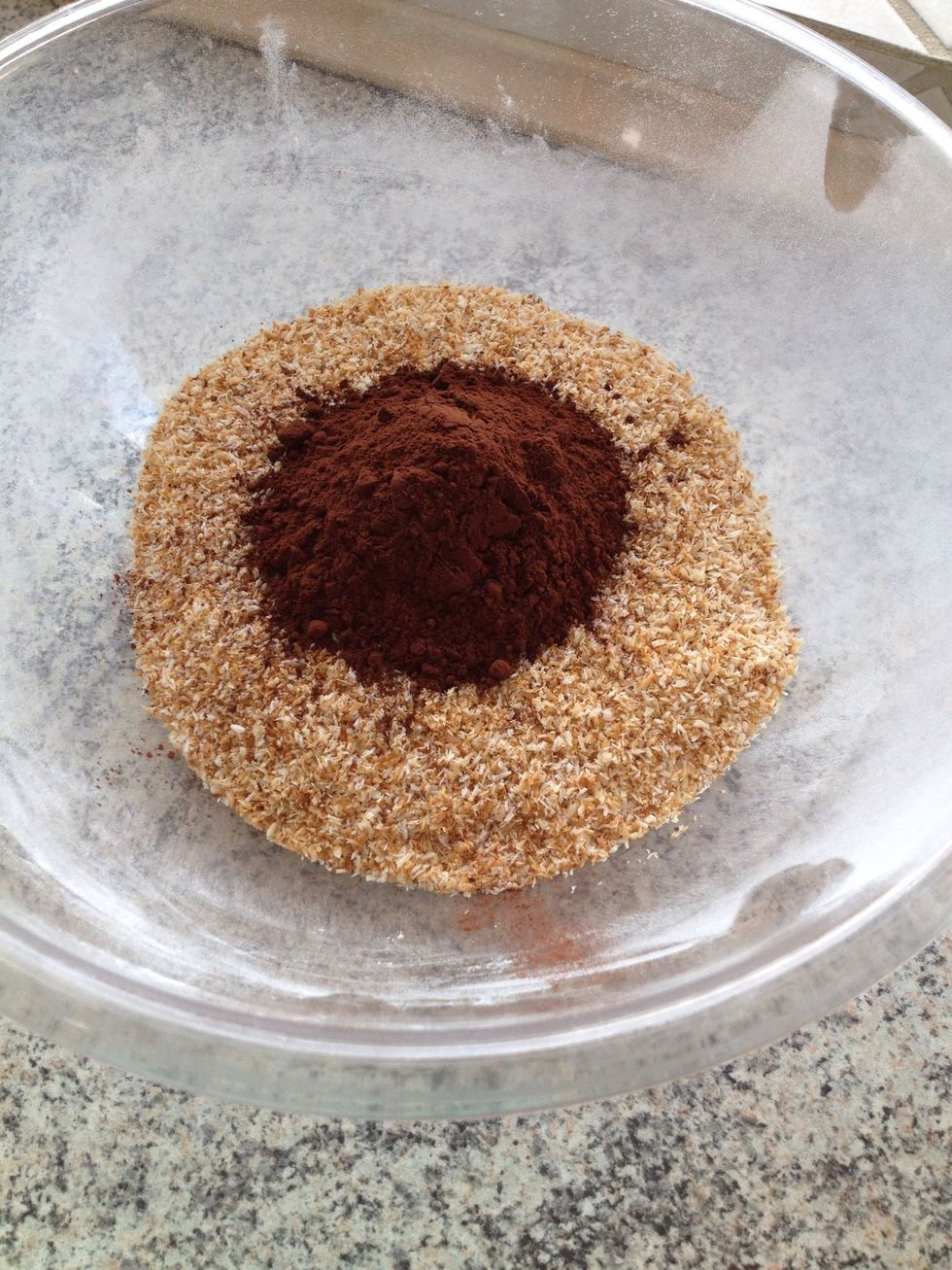 Mix together cocoa and coconut flour