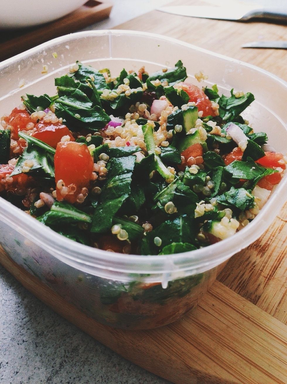 Mix together. Enjoy your salad!