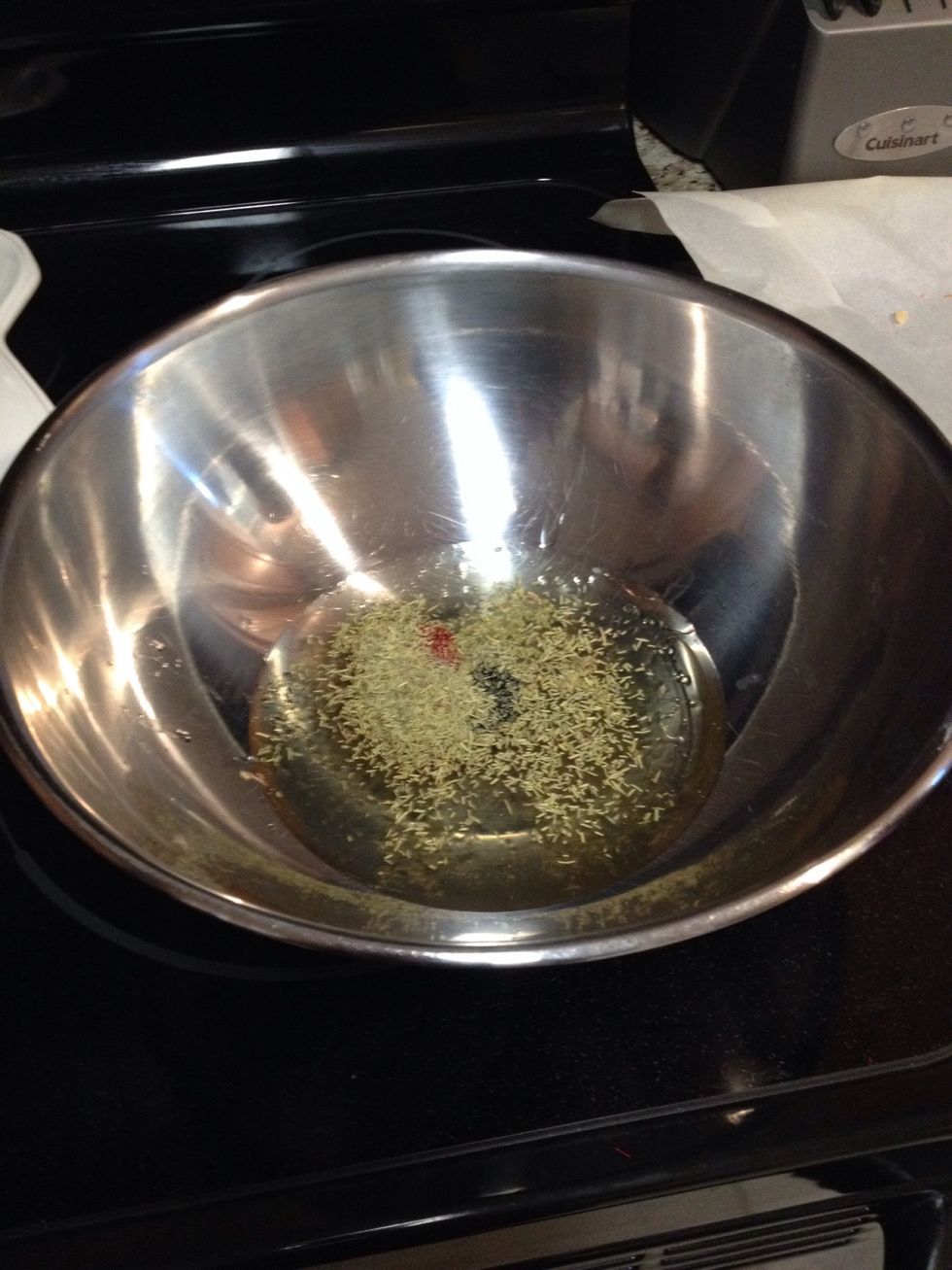 Mix together in a large metal bowl 3/4 cup liquid soap, 10 - 20 drops lavender oil (depends on how strong and pure your oil is), 1 drop red food coloring, 5 drops of blue food coloring, and rosemary.