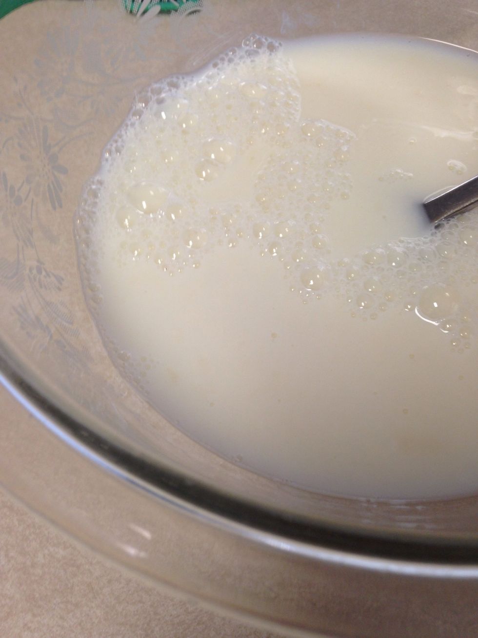 Mix together milk and vinegar in a medium bowl, then set aside for 5 minutes to "sour"