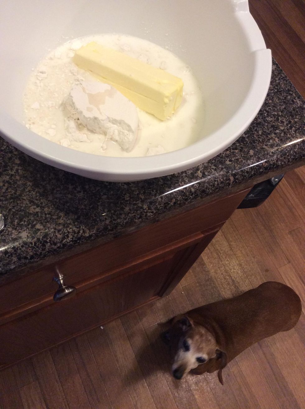 mix together sugar,flour,milk