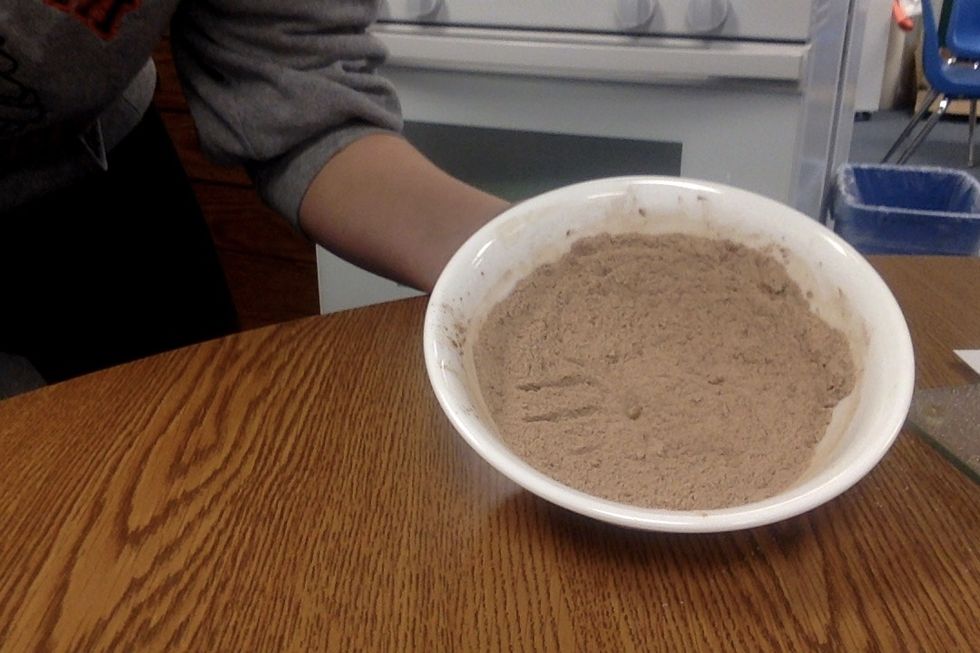 Mix together the dry ingredients so there are no streaks of flour.