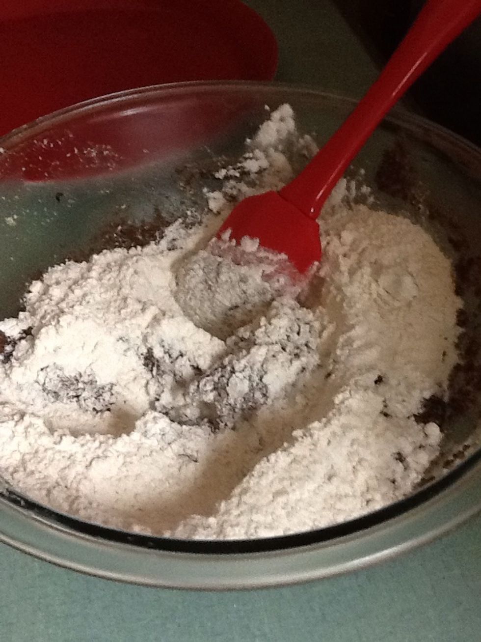 Mix together the flour mixture with the chocolate mixture