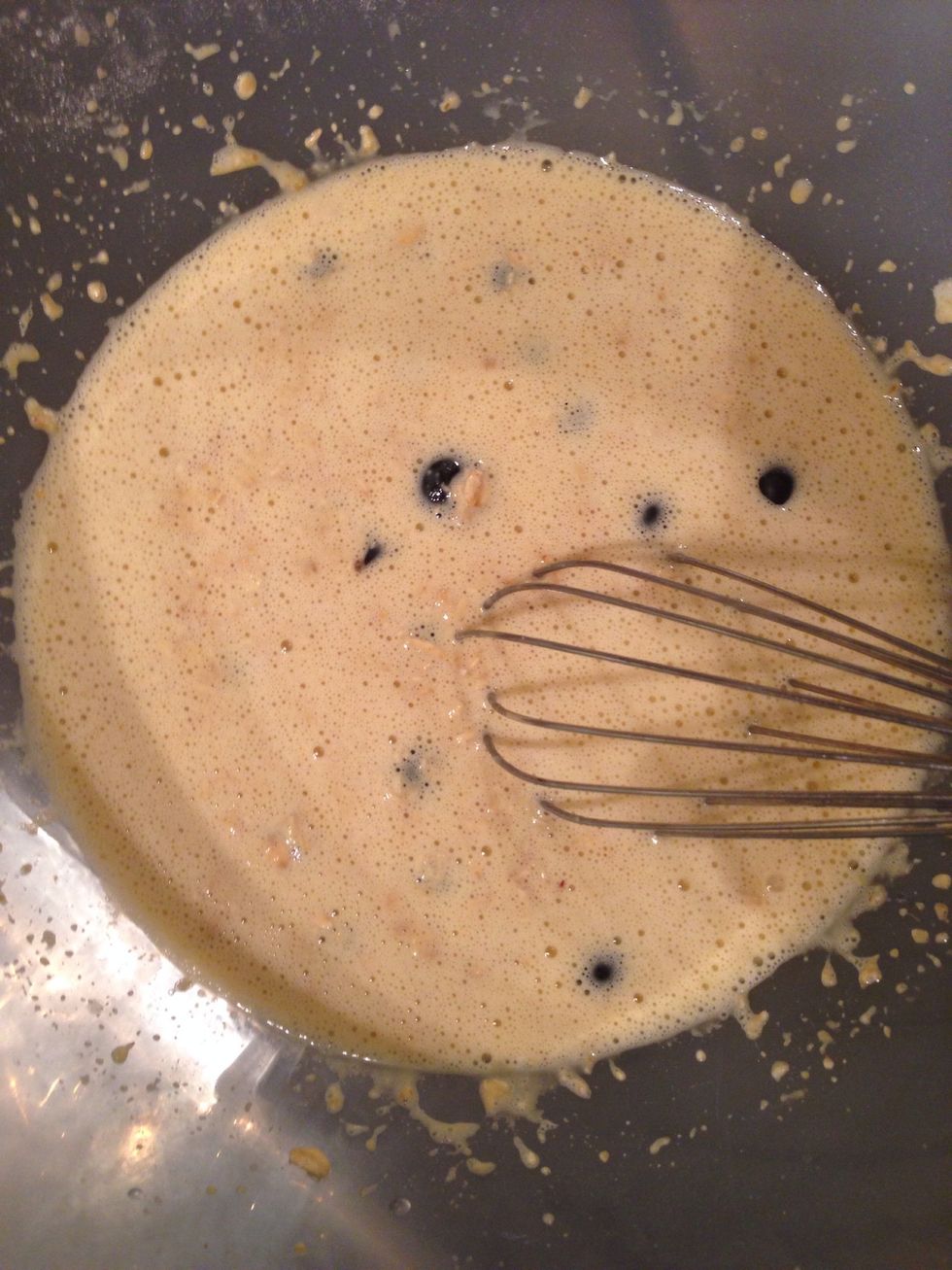 Mix together until even, add blueberries and mix carefully with a whisk or spoon