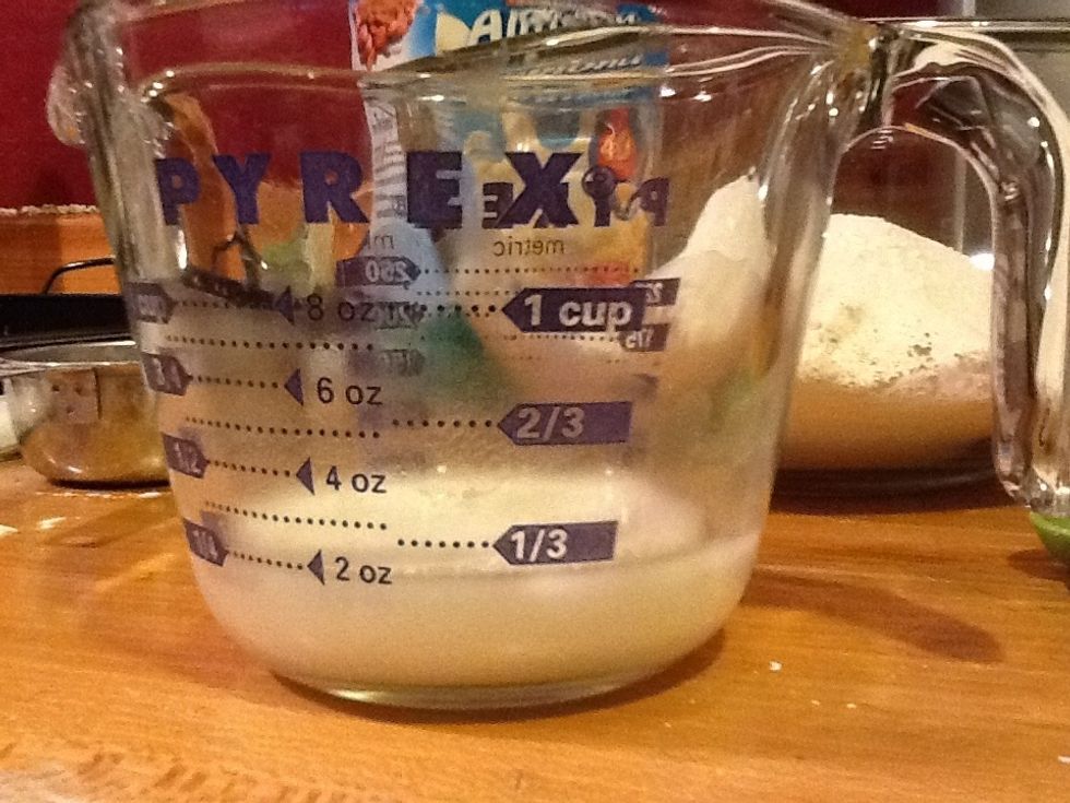 Mix together wet ingredients. It is easiest to mix them in the measuring cup and then add to dry ingredients. Also, the corn starch and water are mixed into the wet ingredients as the egg replacer.