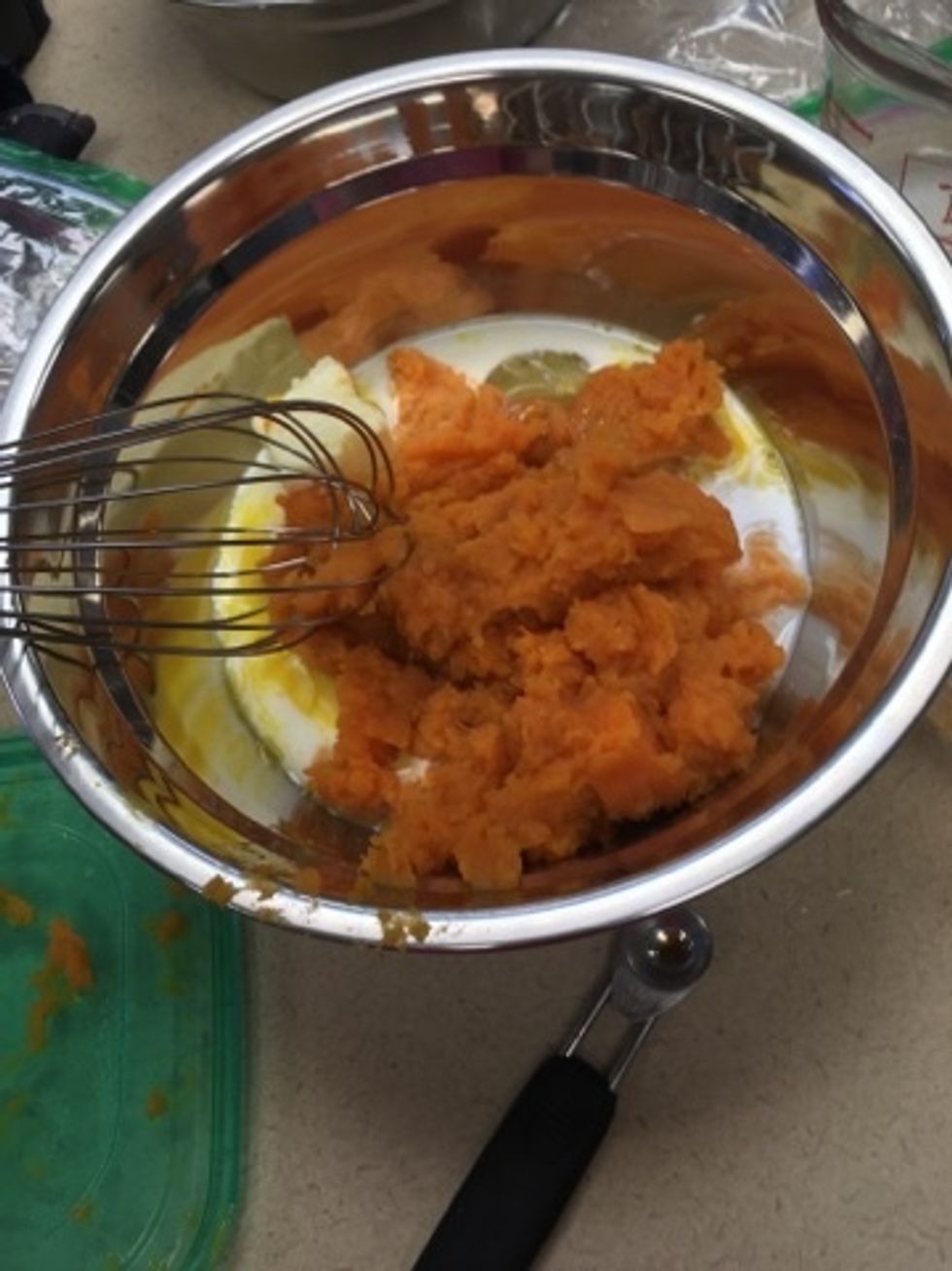 Mix together white sugar, salt, sweet potatoes, eggs, butter, milk, and vanilla extract in a large bowl