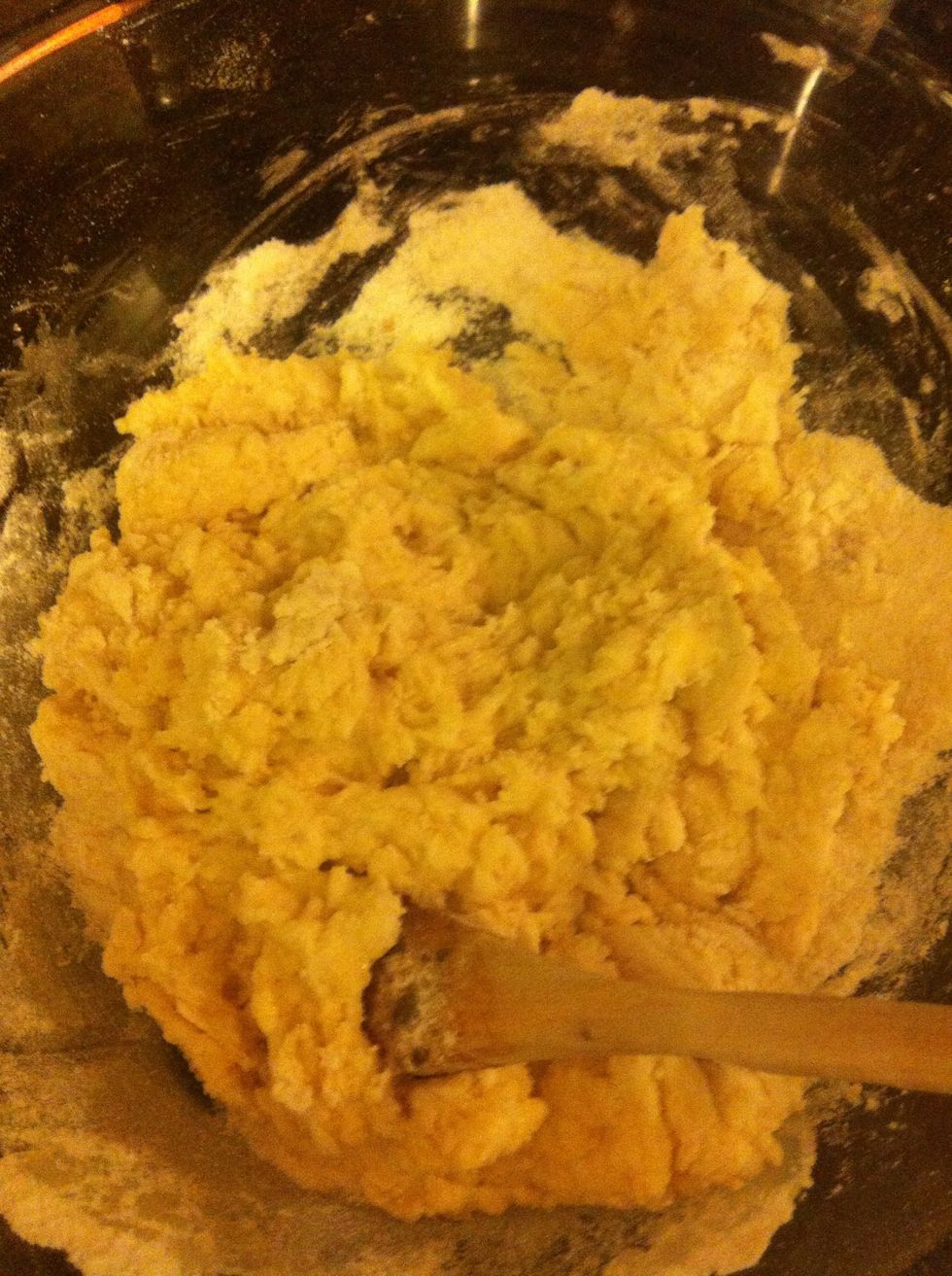 Mix together. You may mix by hand or with an electric beater. It should be as thick as cookie dough at this point:
