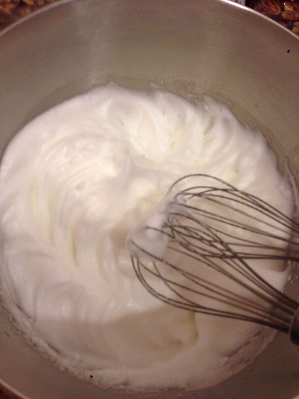 Mix until egg whites have stiff peaks.