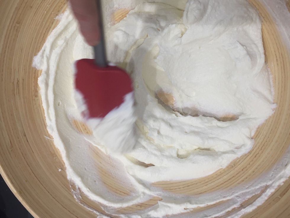 Mix until homogenous and smooth. Try not to incorporate any air. So it is not recommended to use mixers