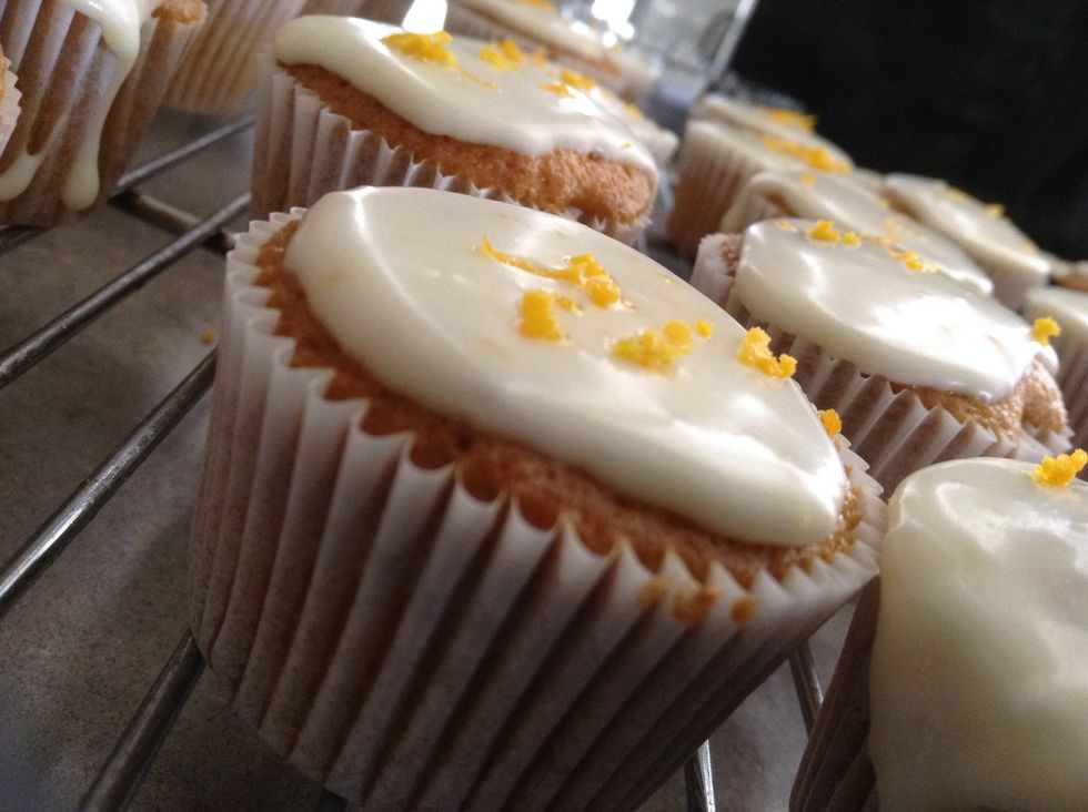 Mix until it looks like this and spoon on top of the cooled cupcakes