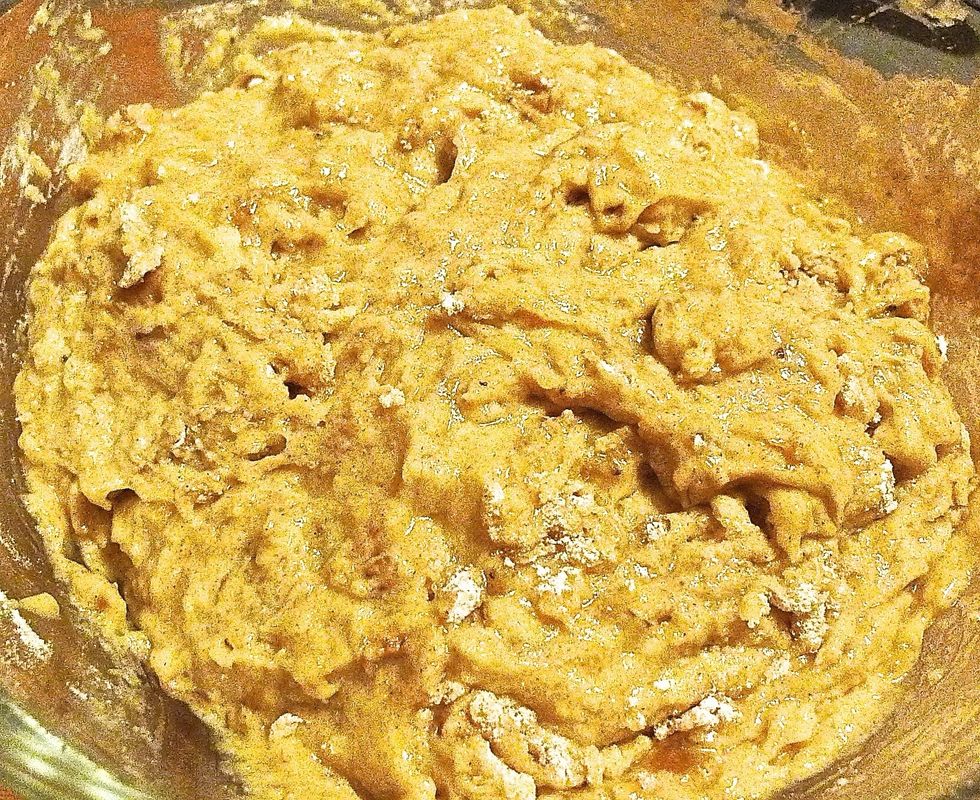 Mix until JUST combined and the batter is thick and chunky. Do not OVERMIX.