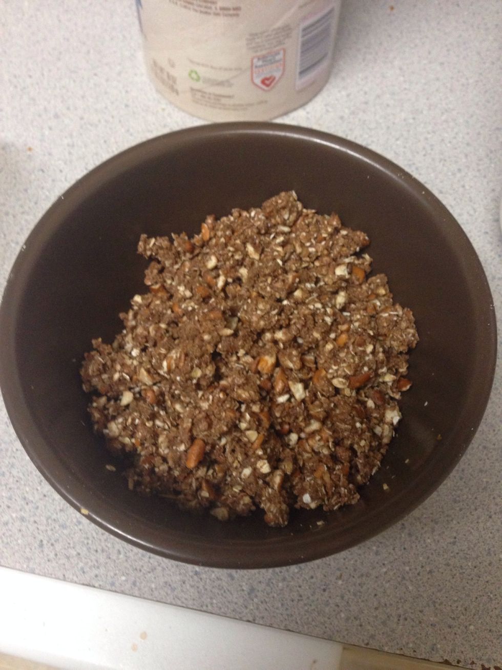 mix until mixture has dry consistency, but sticks together when under pressure