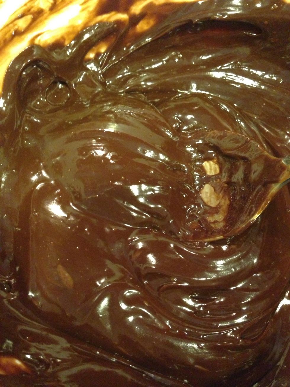 Mix until smooth then pour over crust put in freezer for 10 mins.