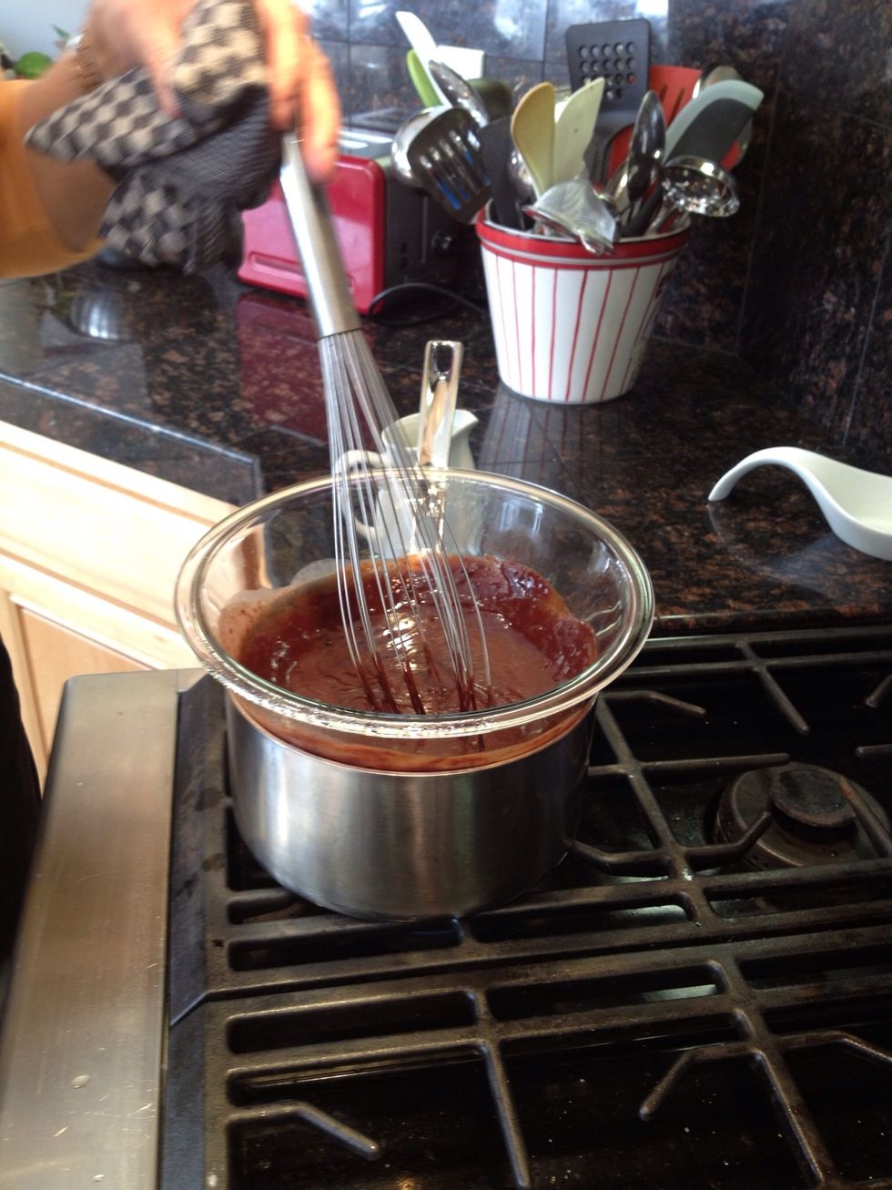 Mix until the cream is completely combined and the mixture is smooth.