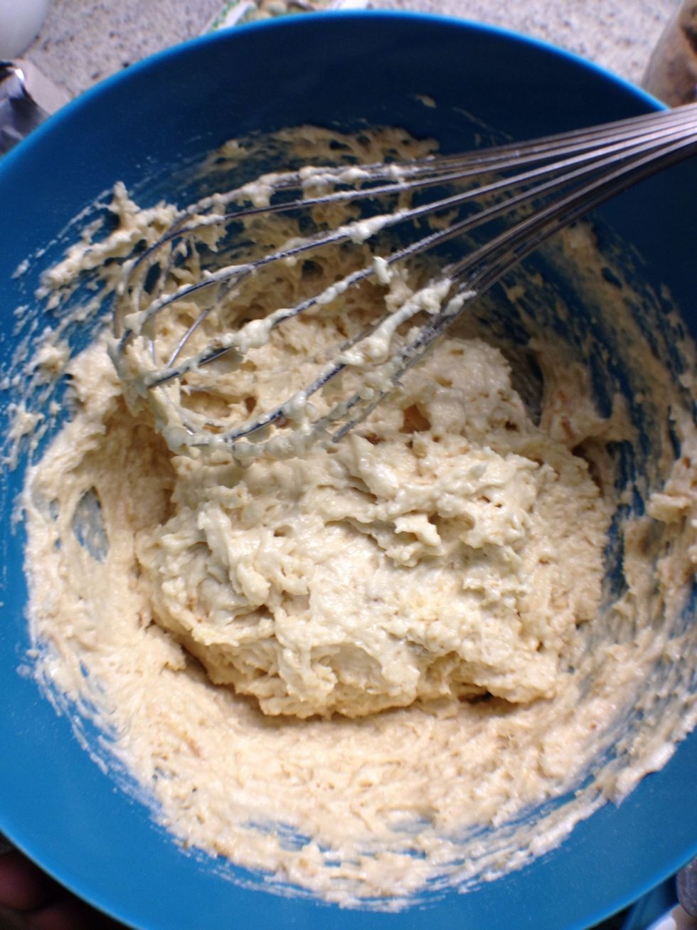 Mix until there are no more lumps. Your batter should have a dough-y consistency - I find sometimes I can add a dash of milk to smooth it out a bit.