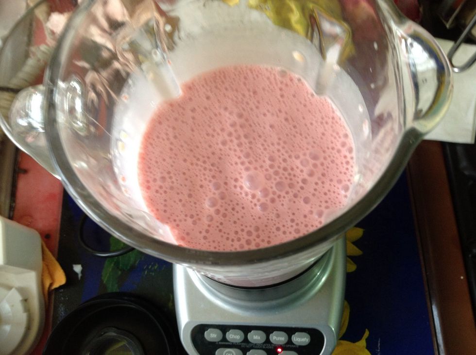 Mix until you cant see the strawberries