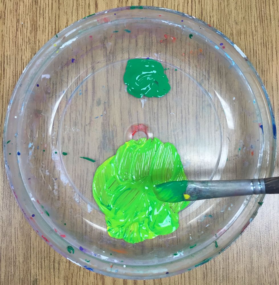 Mix until you have made your Intermediate color.  Make sure you can tell a difference between your new color and the two colors you began with.