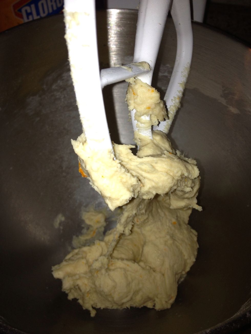 Mix up all wet ingredients into dough then add butter with orange zest and 60 ml water to mix. Combine into an elastic doughy blob. Add a pinch of flour if dough is too wet.