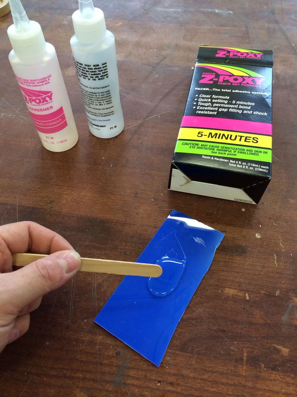 Mix up some glue, this is a two part epoxy that is good for securing various materials together and sets very quickly.