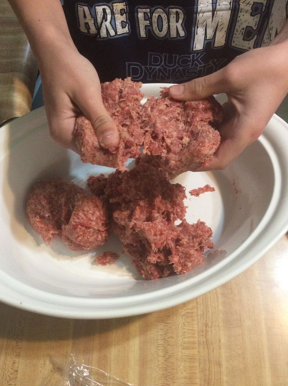 Mix up your 2 pounds of sausage to get the large chunks out of it.