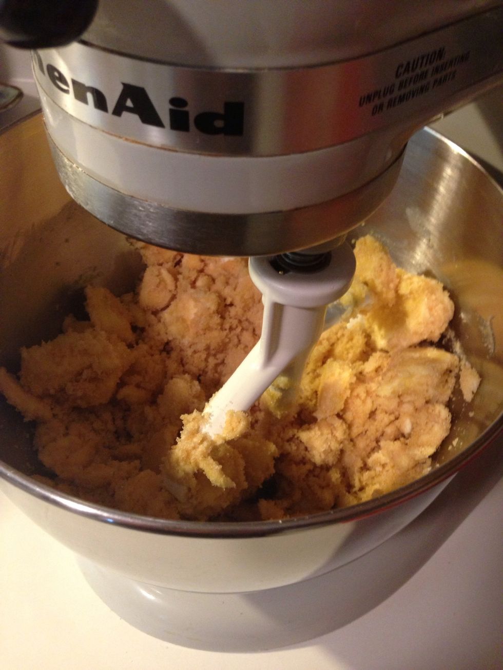 Mix vigorously for about 5 minutes or until it becomes creamy (or fluffy, I can't decide which adjective is better). Then add eggs and mix again. Then add vanilla extract and mix again.