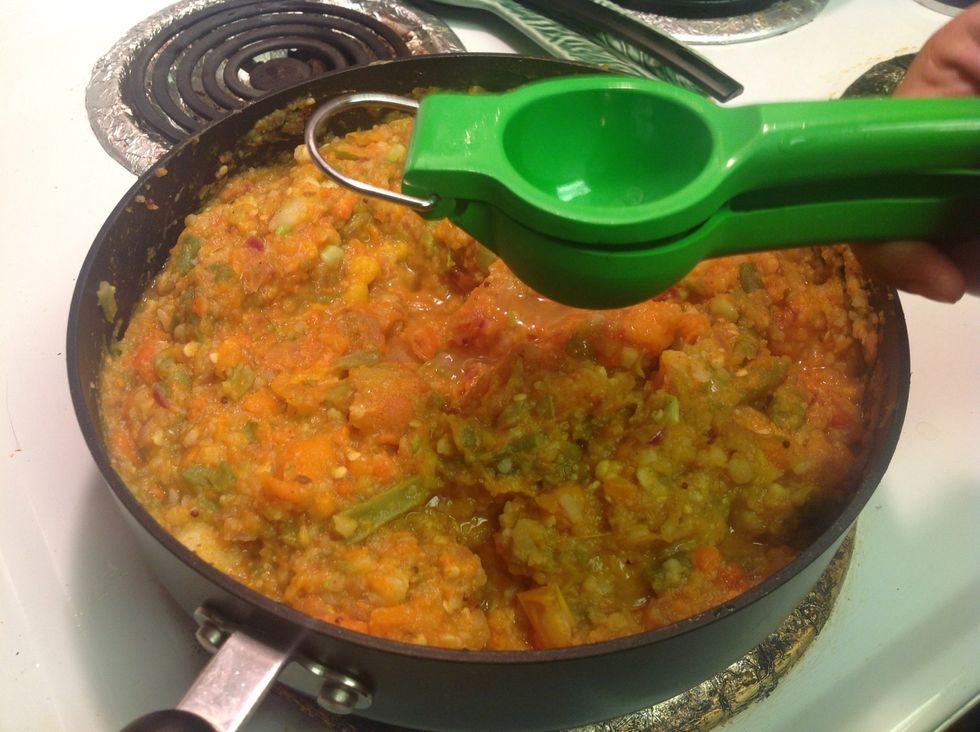 Mix well, after its fully incorporated, remove from heat and squeeze in fresh lemons