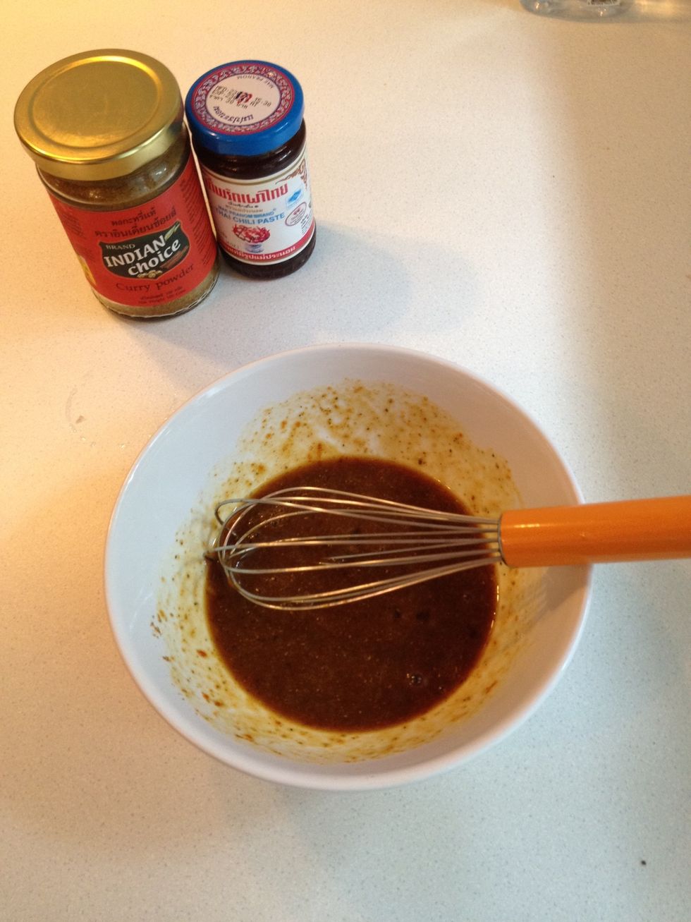 Mix well, but try not to make any bubble, we don't need any air pocket here. Just make sure everything is well combined and the chili paste dissolves.