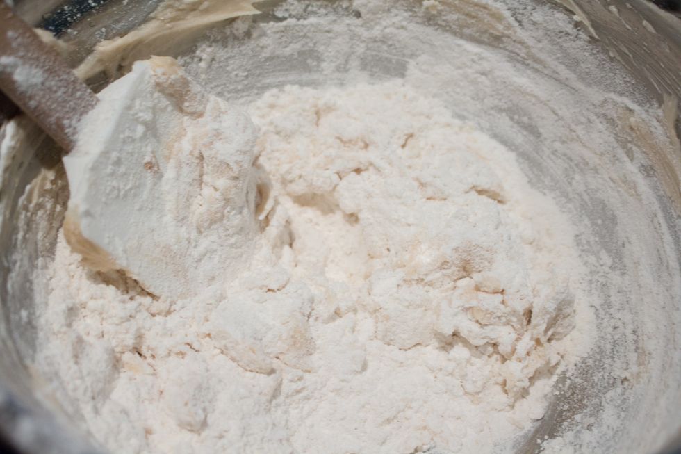 Mix well, it will look crumbly initially, just continue mixing.