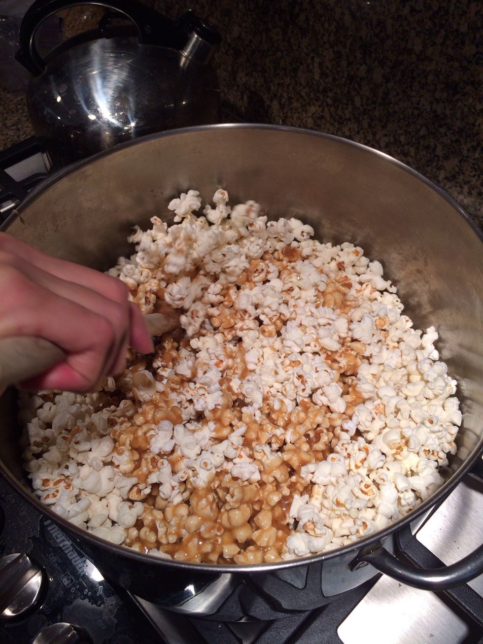 Mix well. Measurements can be adjusted depending on your preferred heaviness of caramel:popcorn ratio. (We like ours lighter, so if you like a thicker caramel topping, make less popcorn).