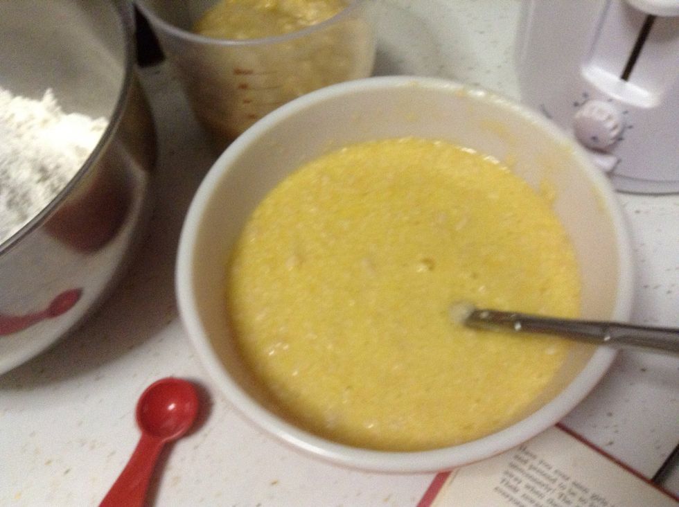 Mix well until all the eggs are broken and the mixture is yellow