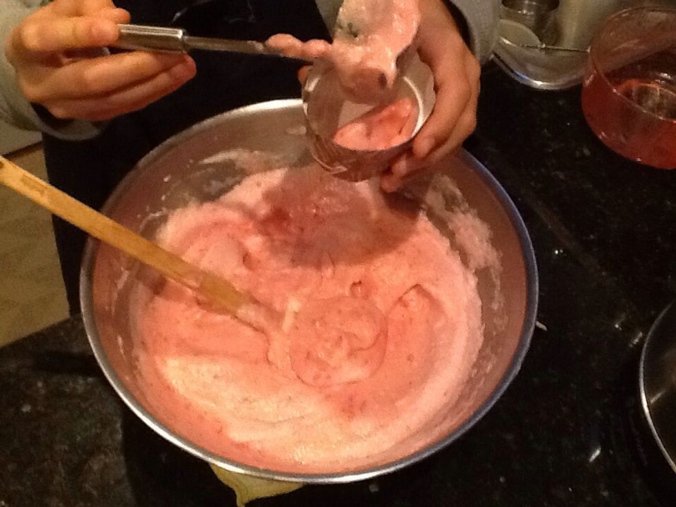 Mix well until egg White is pink and put in ramekins