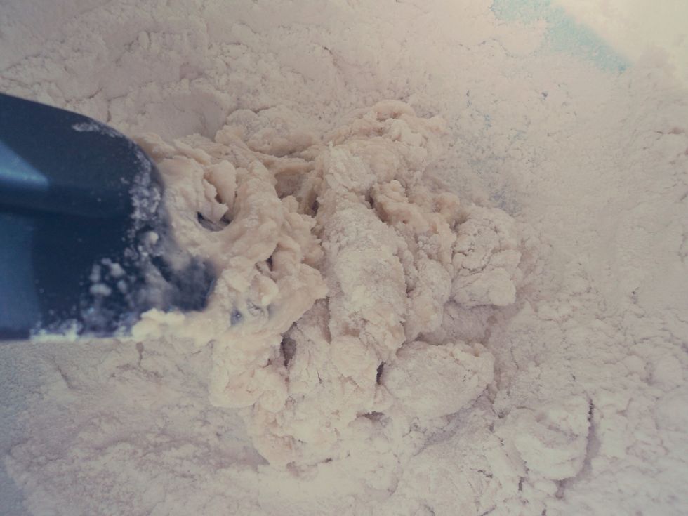 Mix well with a spatula. When it gets too hard to mix, knead the dough with your hands.