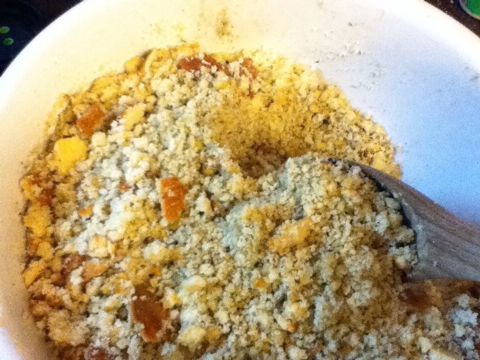 Mix well with the crumbled biscuits.