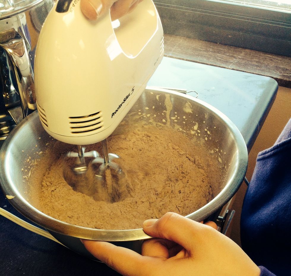 Mix wet and dry ingredients together