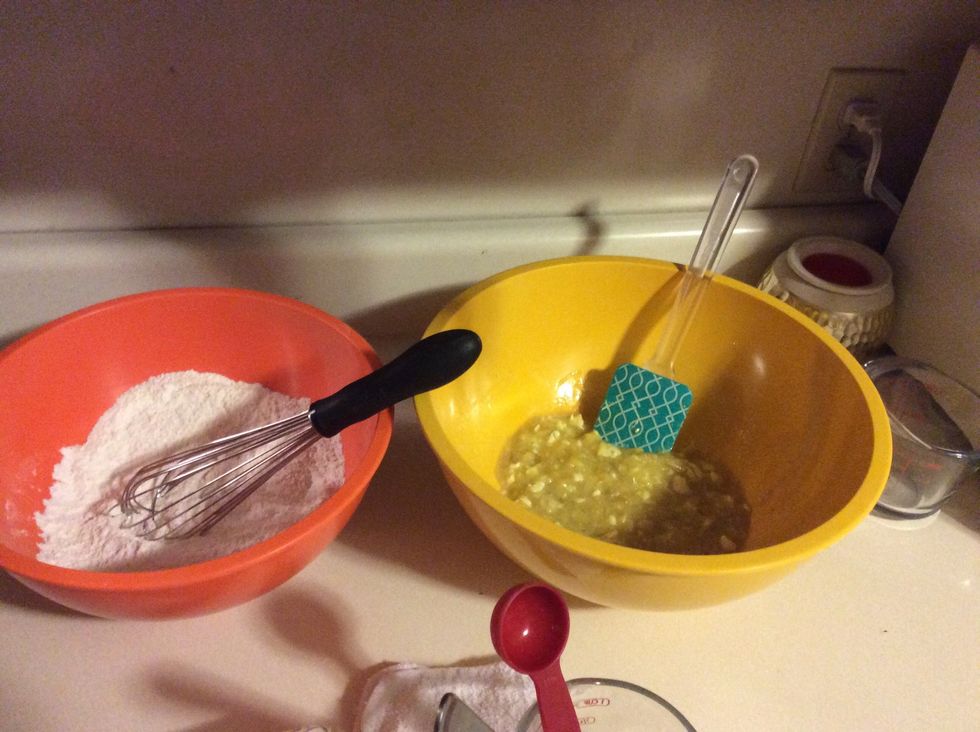 mix wet ingredients in separate bowl