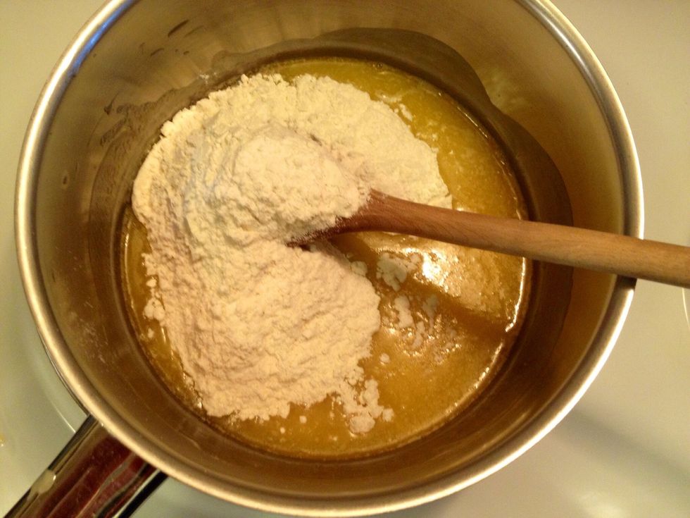 Mix wheat flour and baking powder, then add to the butter.