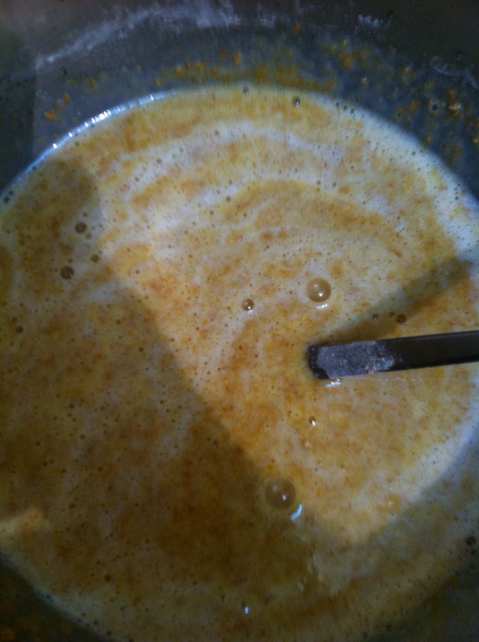 Mix whisk or beat. Whatever is handy n easy for you