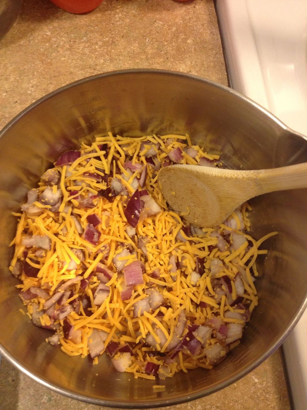 Mix with 1 1/2 cups of shredded cheddar cheese
