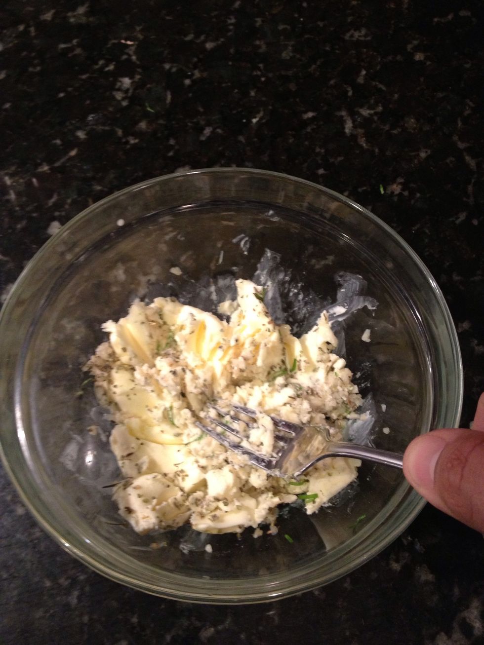 Mix with a fork until well incorporated...hands work just as well.