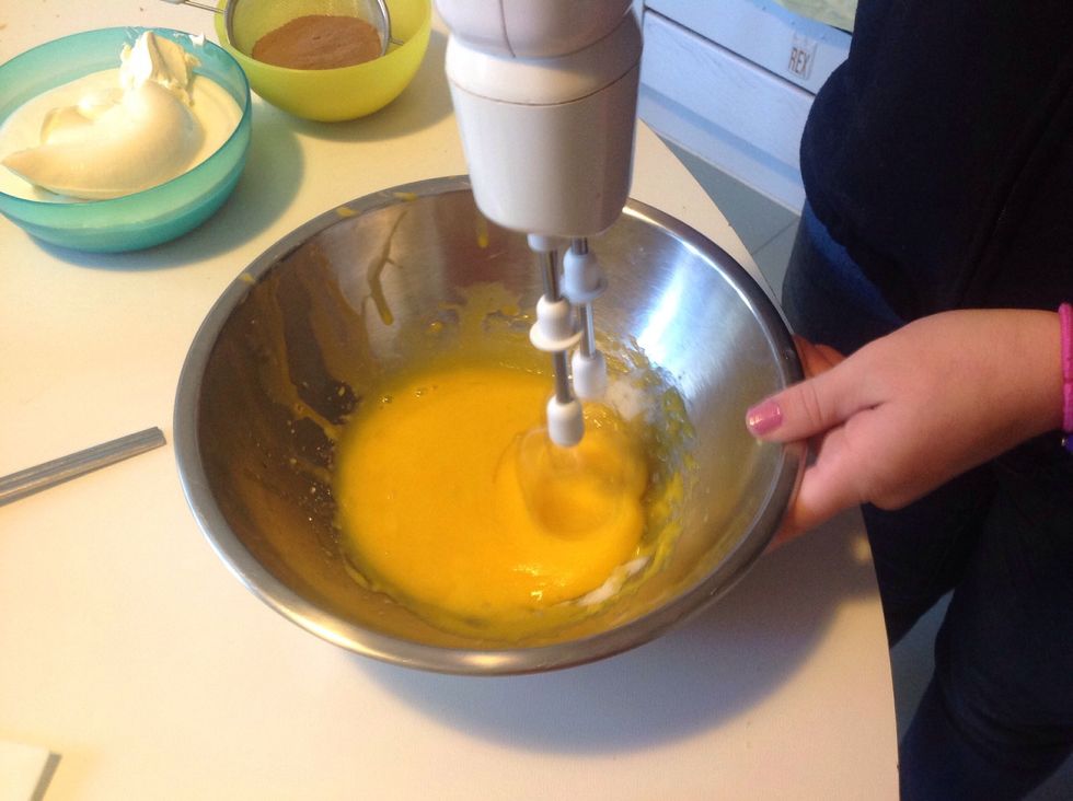 Mix with a mixer fitted with whisk until you get a nice frothy mixture.